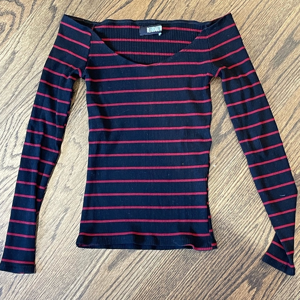 Reformation | Black and Red Striped Moraine Top